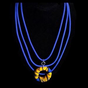 Handmade Beautiful Blue & Gold Ankara Necklace Set